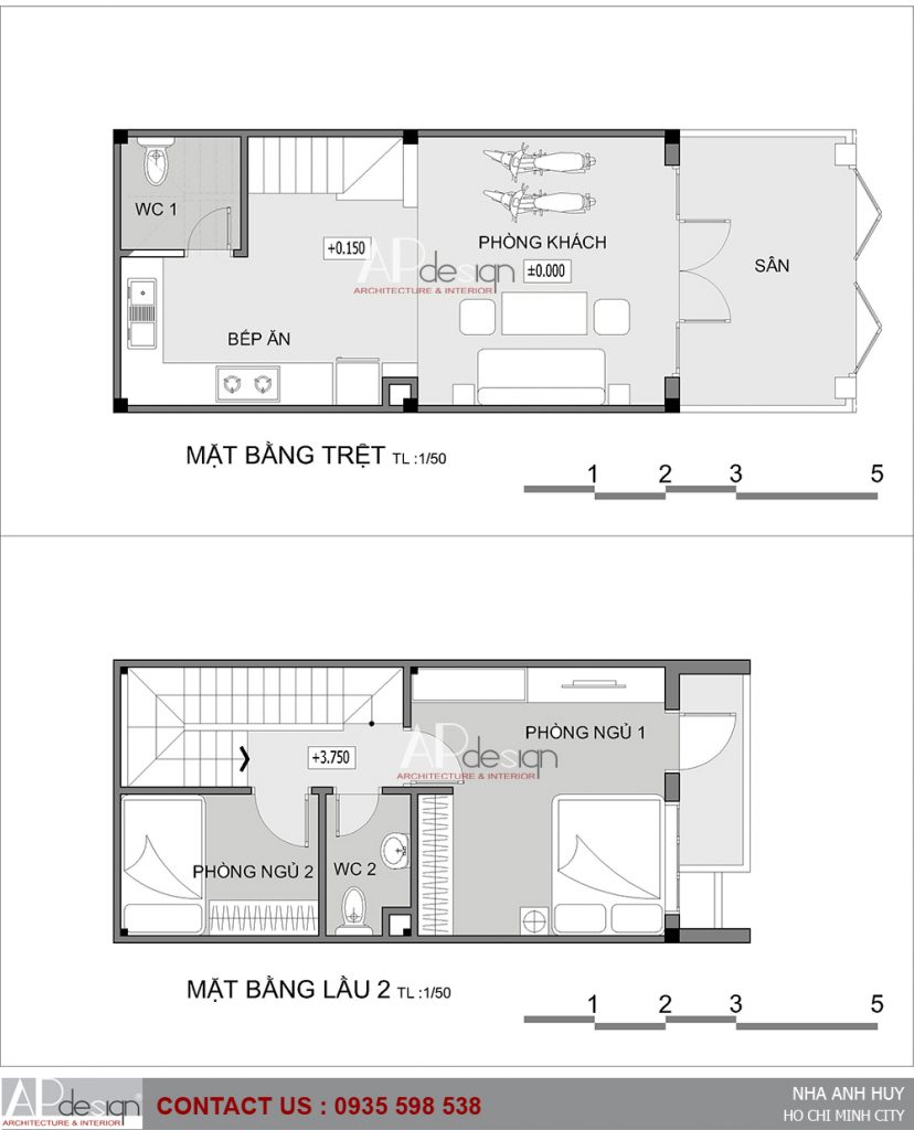 Mặt bằng nhà phố 4x9m