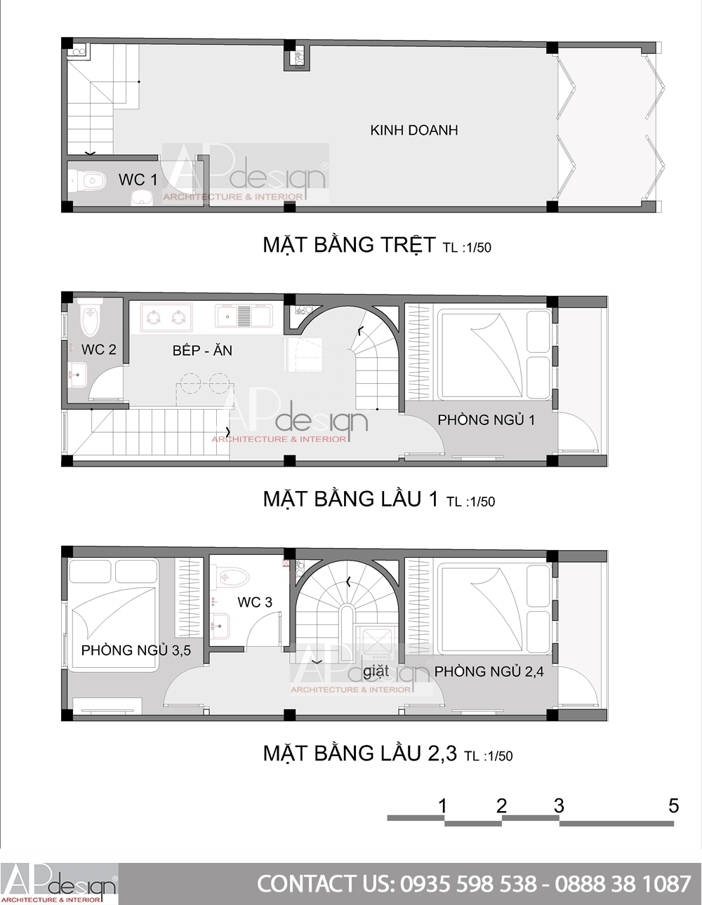 Mạt bằng Thiết kế nhà phố 3x9m